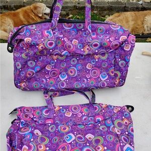 Vibrant Purple and Pink Travel Bags with Playful Patterns